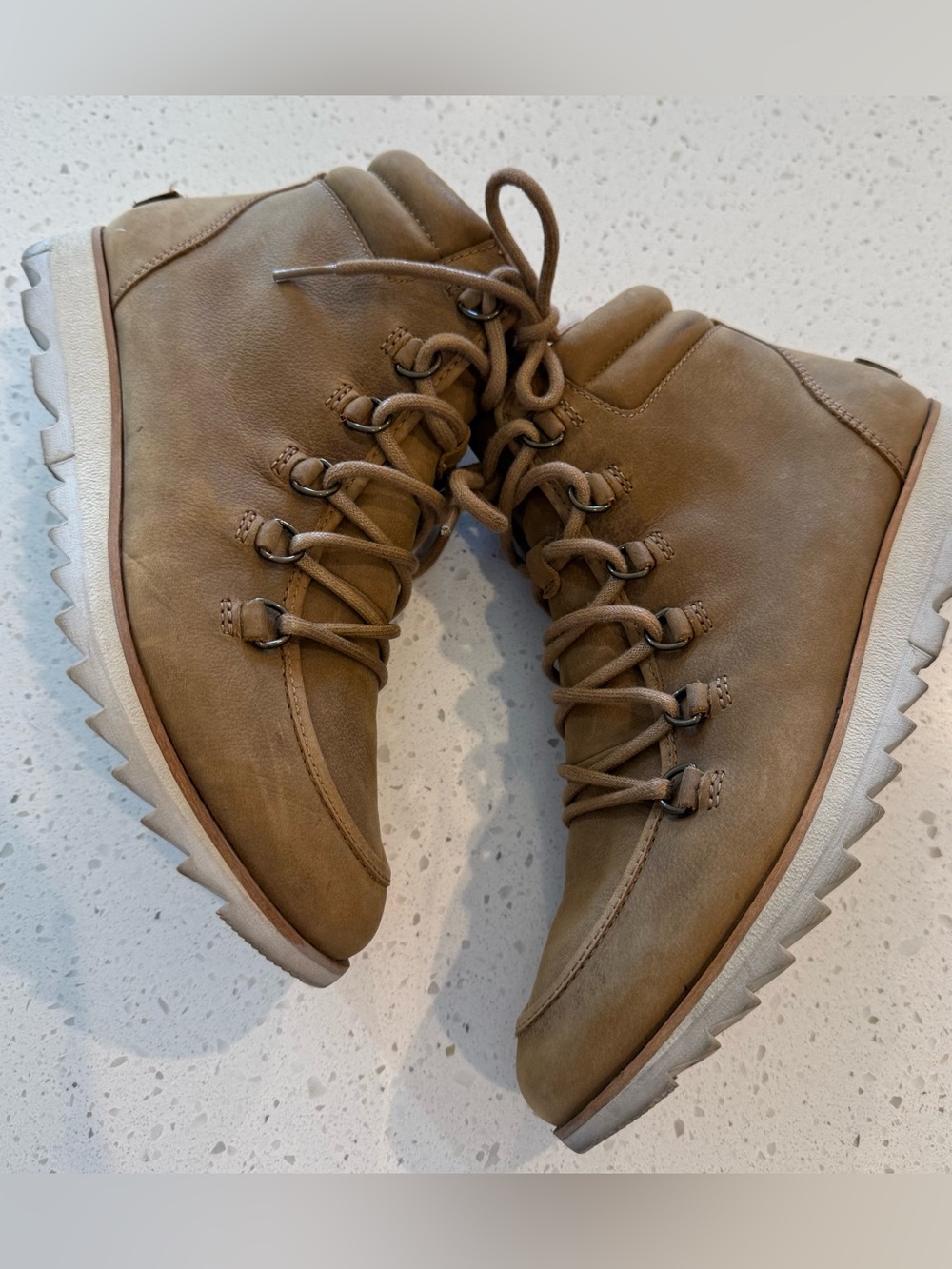 Sorel Harlow Lace Up Boot Women’s 8 Tan Brown Leather Ankle Boots Shoed Wedges
